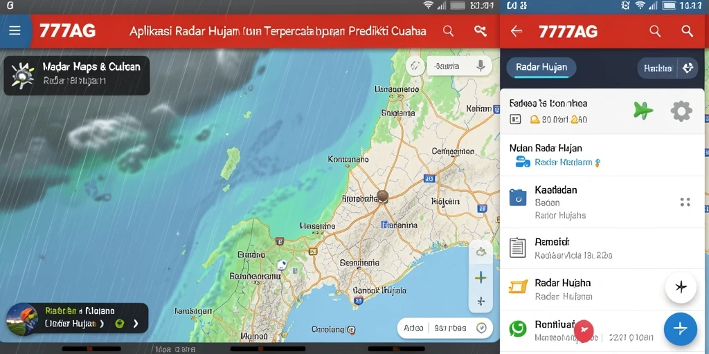 Antarmuka aplikasi 777AG menampilkan radar hujan yang akurat dan informatif.