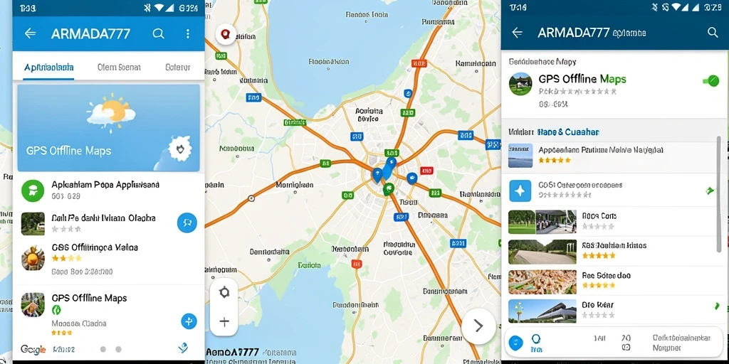 Antarmuka aplikasi ARMADA777 untuk navigasi GPS Offline.