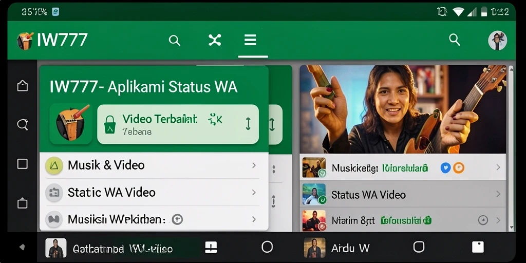 Tampilan antarmuka IW777 yang sederhana dan intuitif untuk Status WA Video.