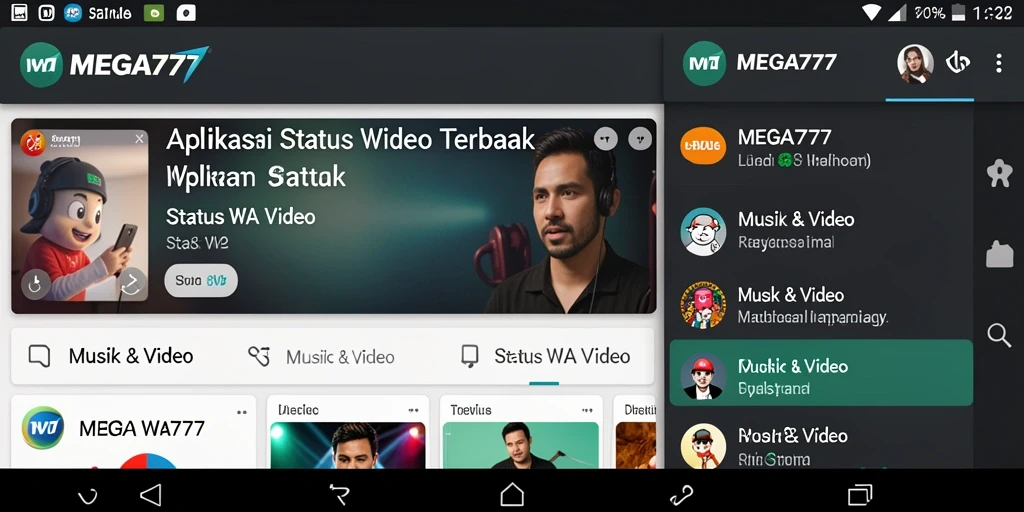 Antarmuka MEGA777 yang sederhana dan menarik untuk status video.